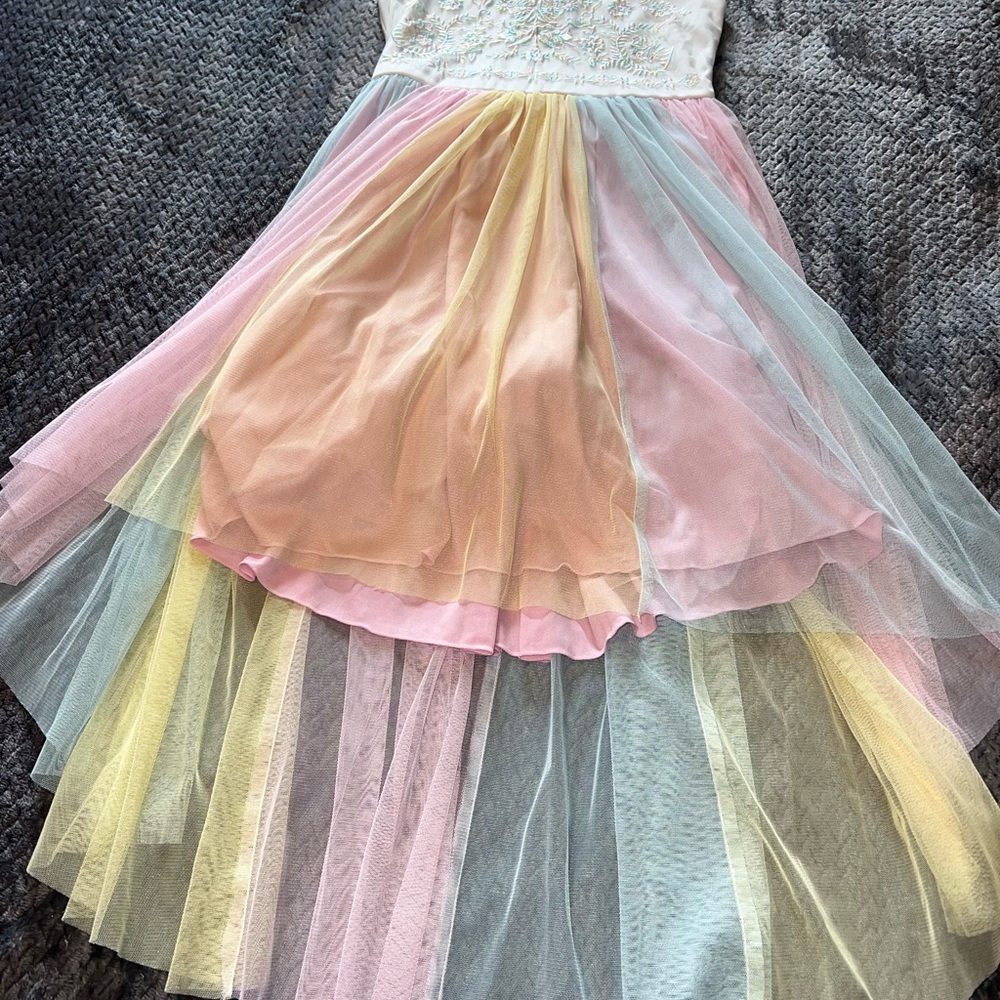Speechless Pastel Rainbow Embroidered Formal Hi-Lo Dress - Pink, Yellow, Blue